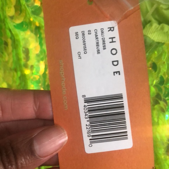 RHODE Dali sequin  off the shoulder puff sleeves party dress chartreuse size 2 - Picture 6 of 8